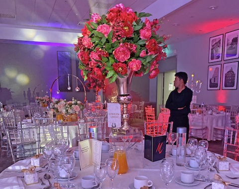 Hot Pink Wedding Bouquet Gold Urn