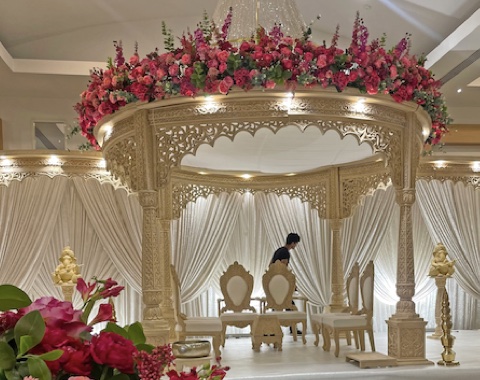 Hot Pink Wooden Prince Mandap